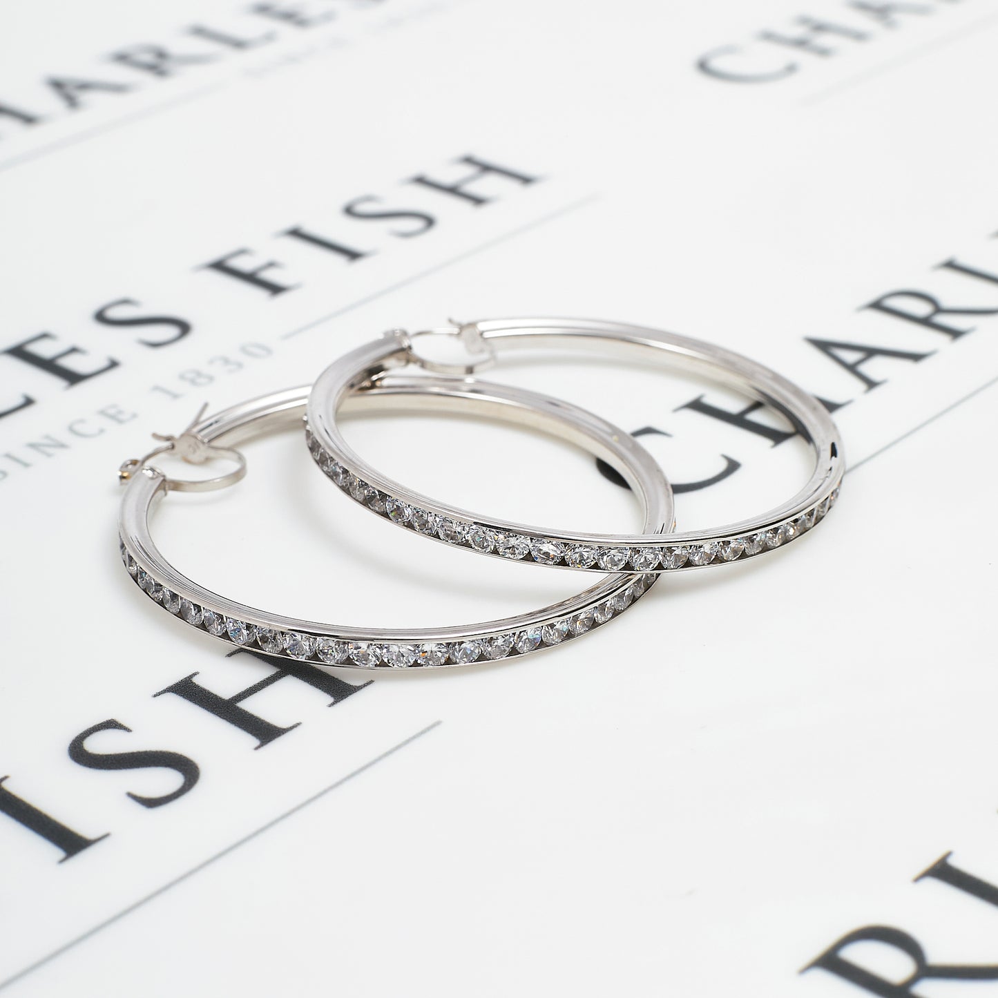 Pre-Owned 9ct White Gold CZ Creole Hoop Earrings