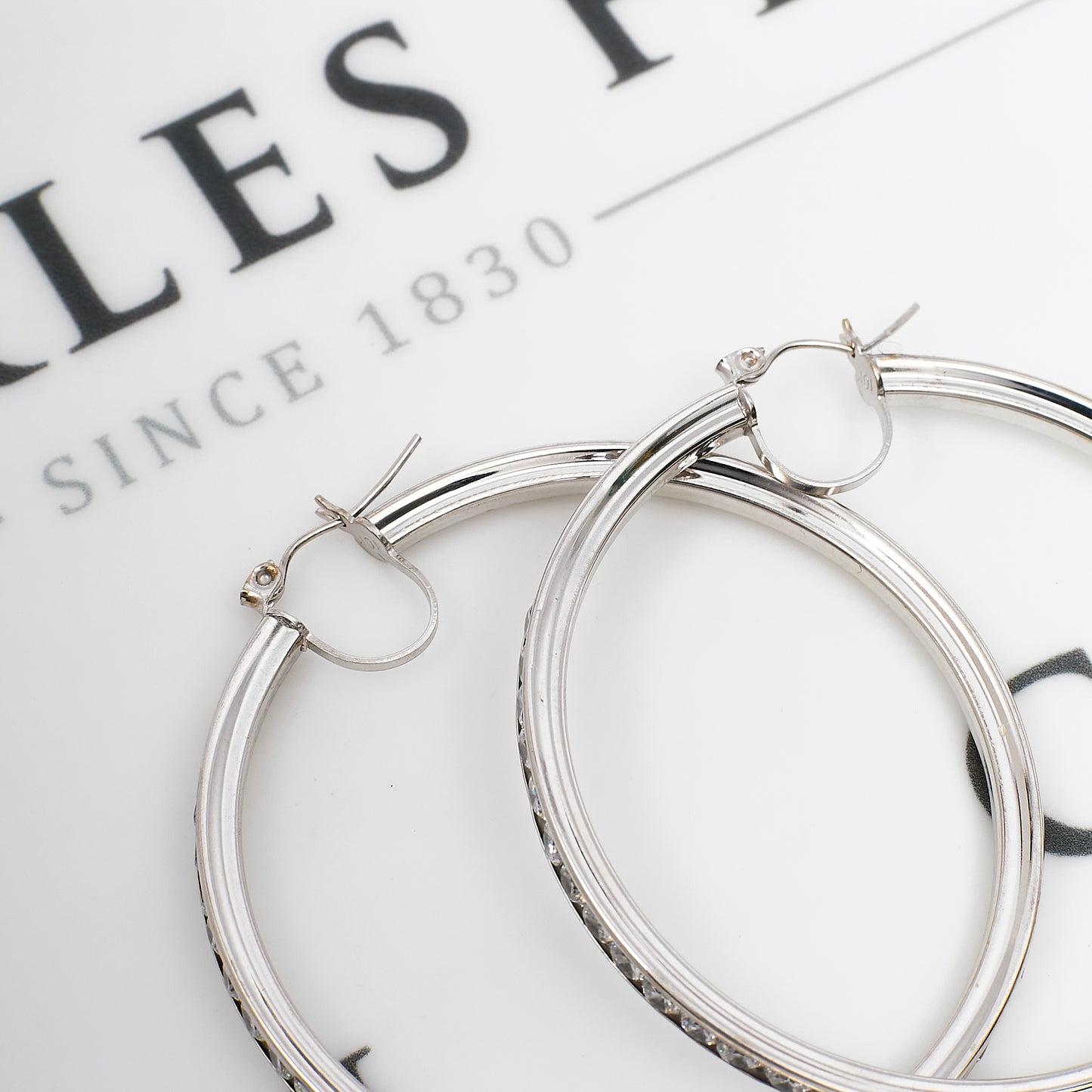 Pre-Owned 9ct White Gold CZ Creole Hoop Earrings