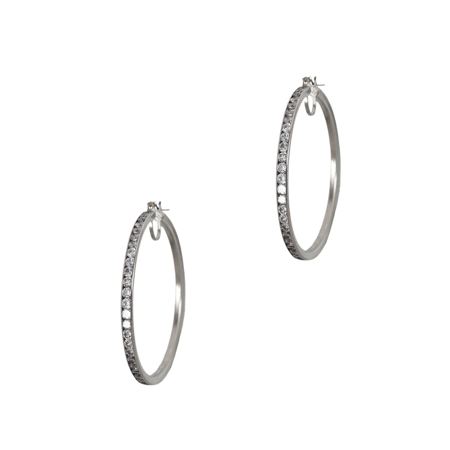 Pre-Owned 9ct White Gold CZ Creole Hoop Earrings