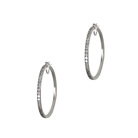 Pre-Owned 9ct White Gold CZ Creole Hoop Earrings