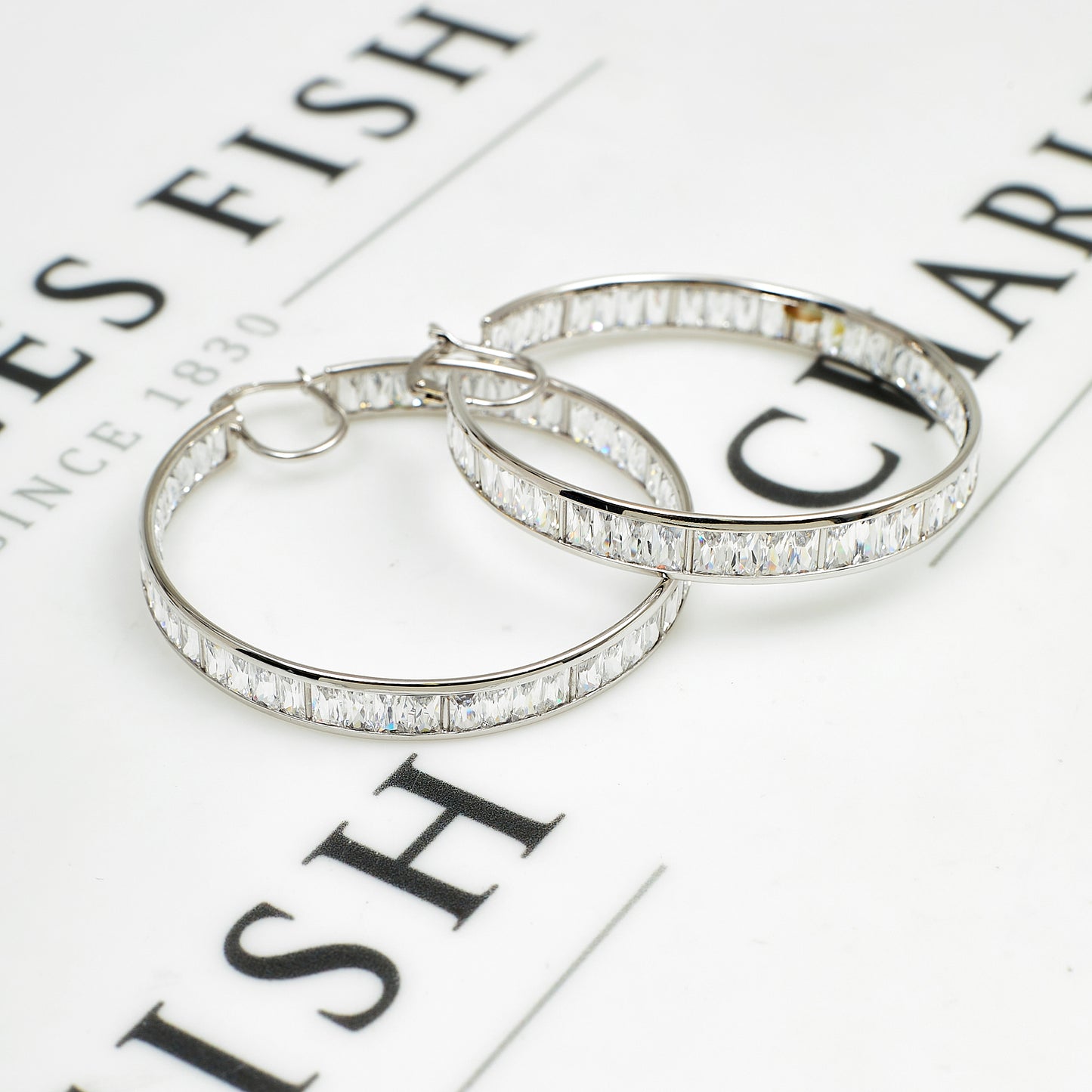 Pre-Owned 9ct White Gold CZ Creole Hoop Earrings