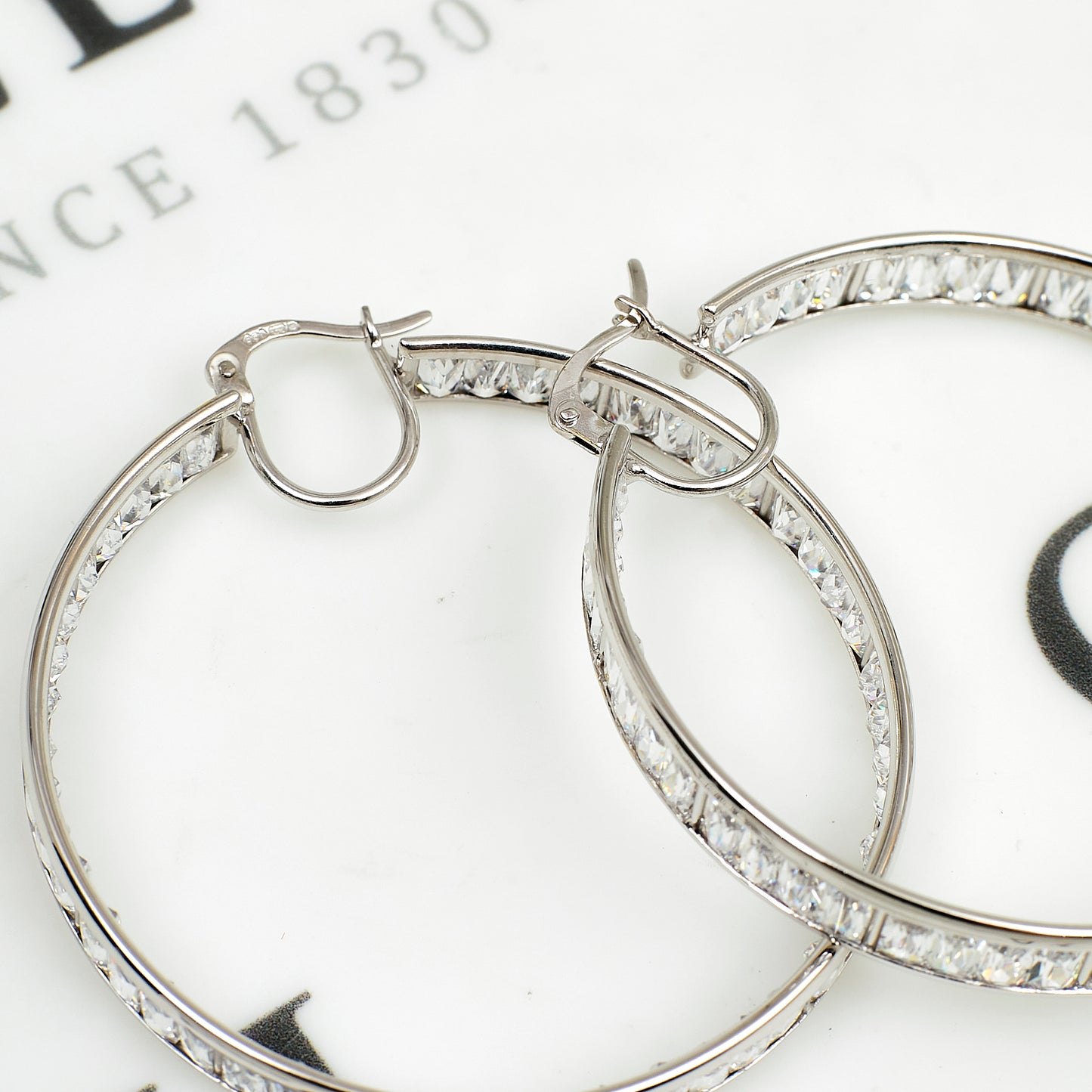 Pre-Owned 9ct White Gold CZ Creole Hoop Earrings