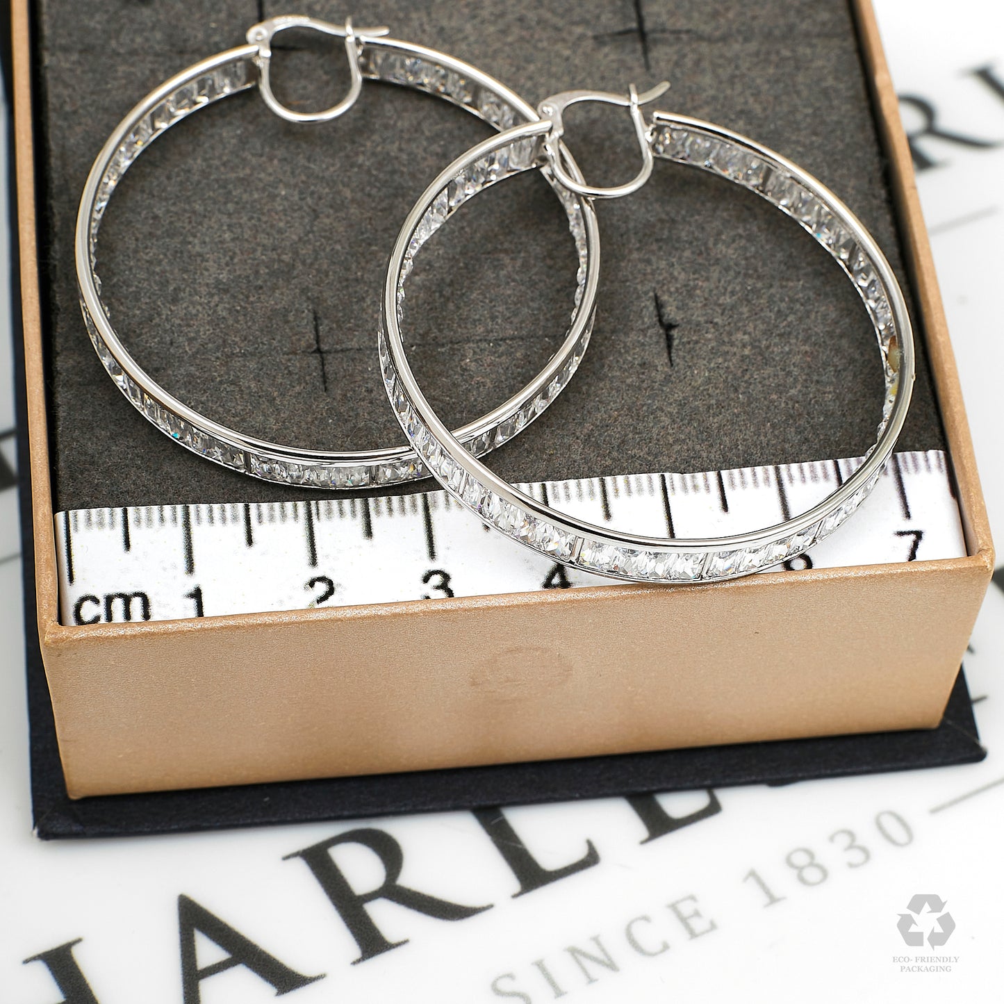 Pre-Owned 9ct White Gold CZ Creole Hoop Earrings