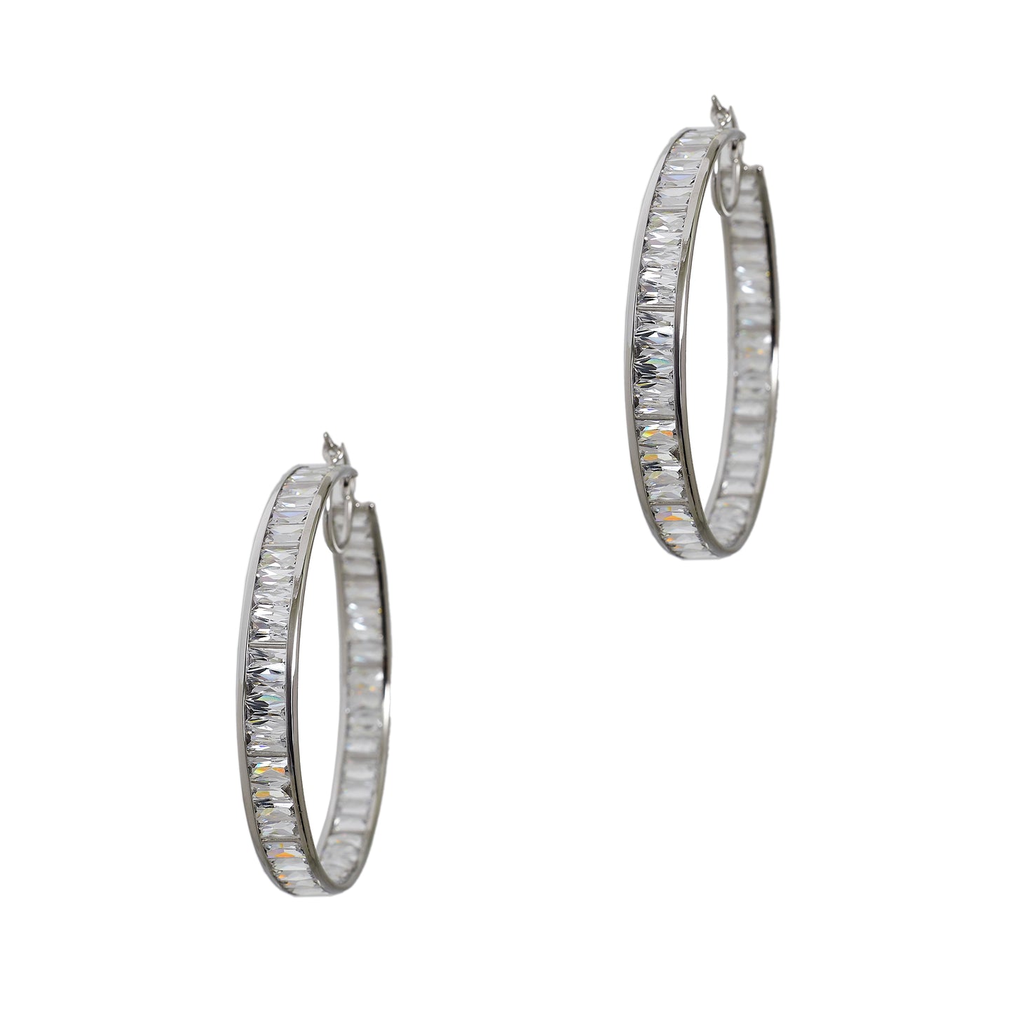 Pre-Owned 9ct White Gold CZ Creole Hoop Earrings