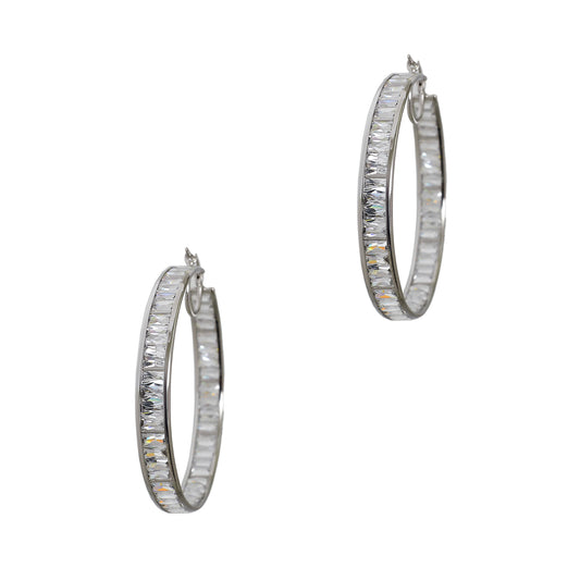 Pre-Owned 9ct White Gold CZ Creole Hoop Earrings