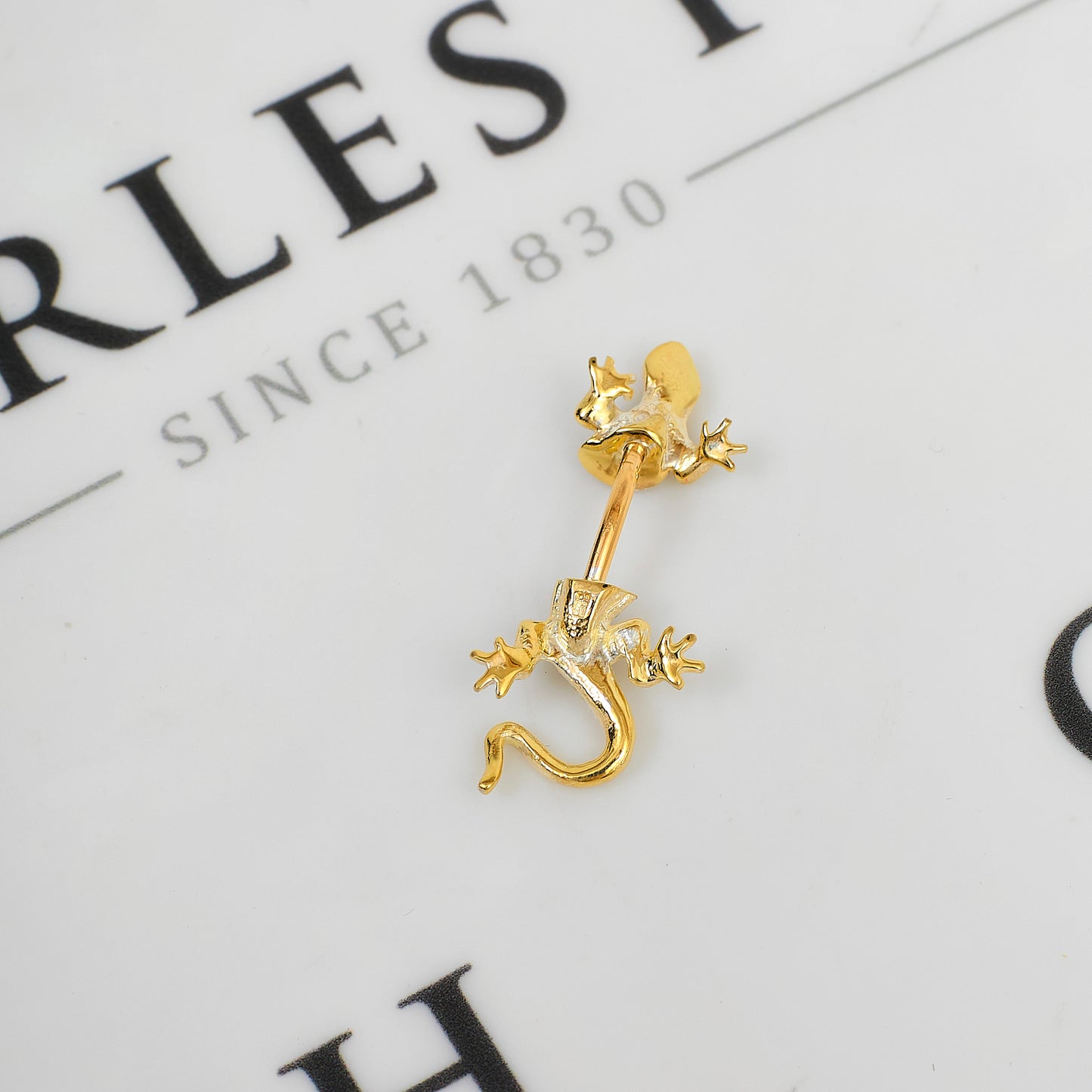 Pre-Owned 9ct Gold CZ Lizard Design Belly Bar