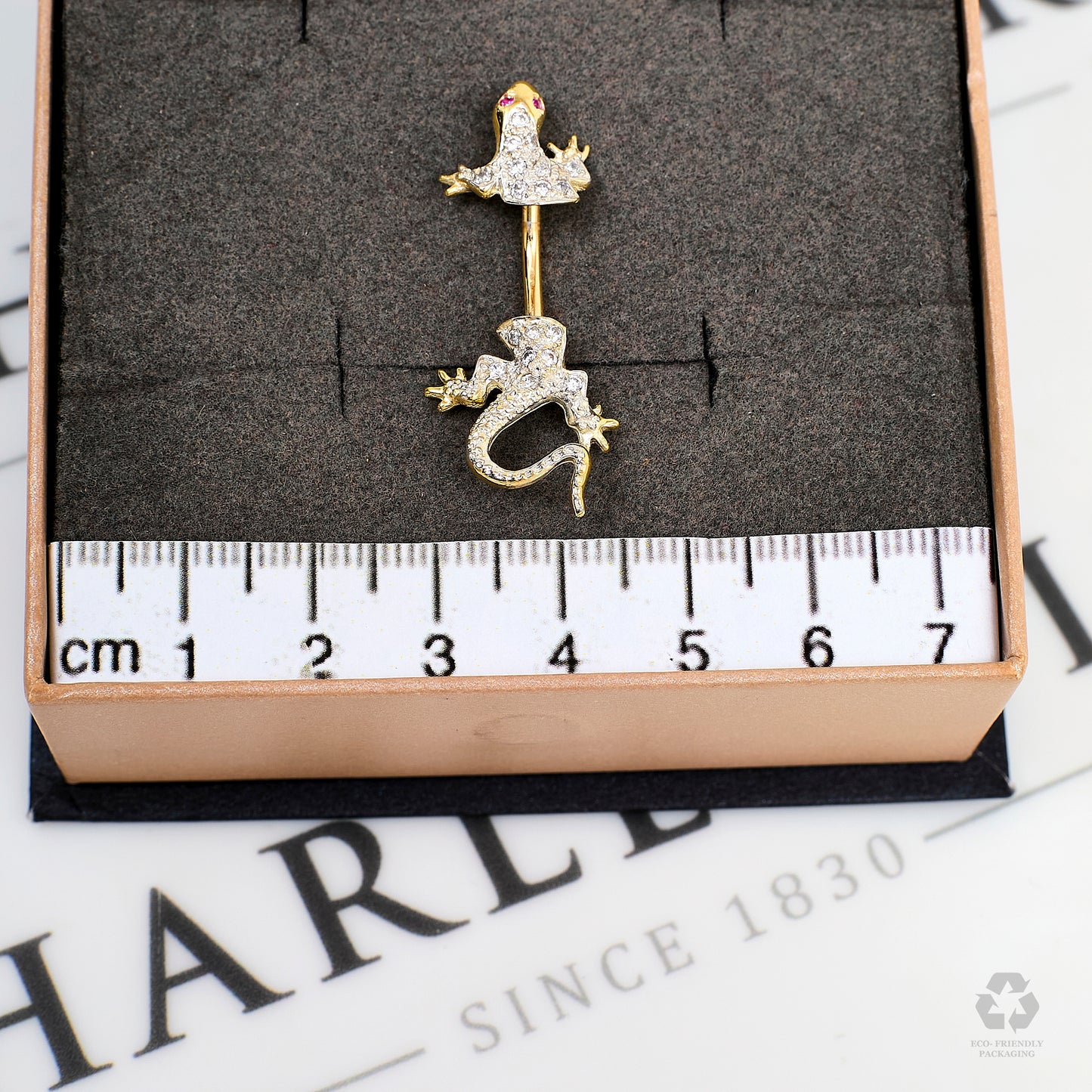 Pre-Owned 9ct Gold CZ Lizard Design Belly Bar
