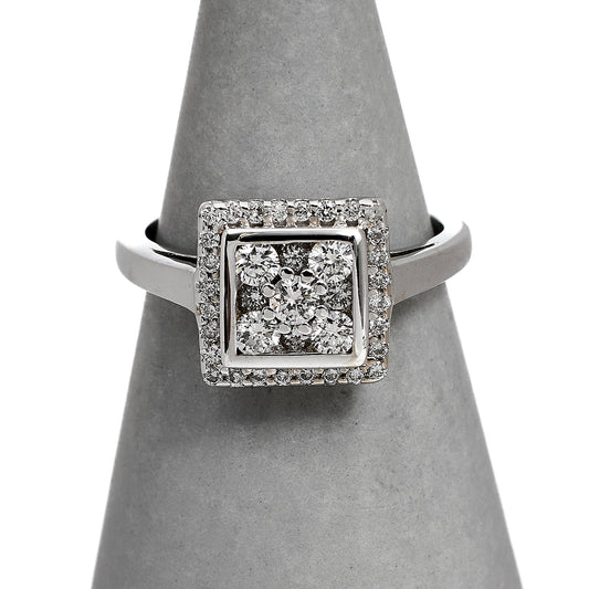 Pre-Owned 18ct White Gold Square Diamond Cluster Ring Size K