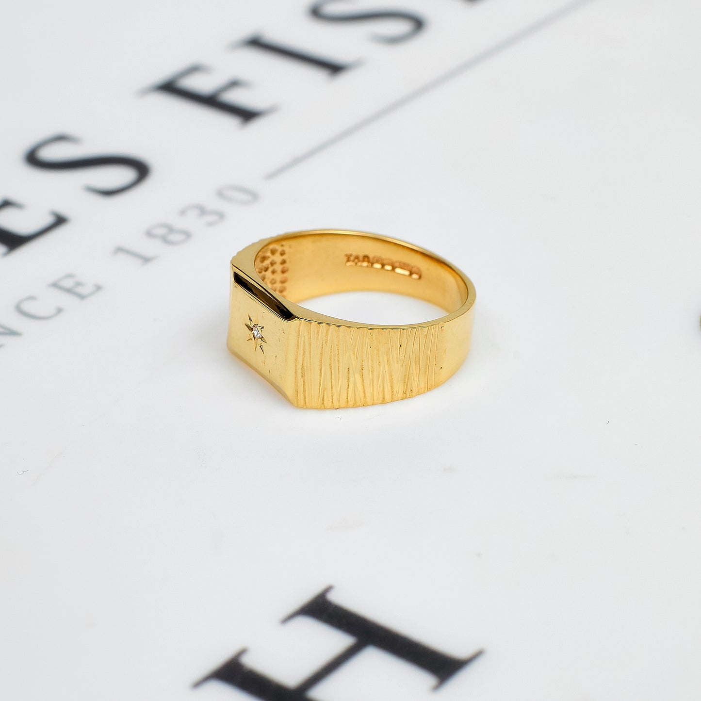 Pre-Owned 9ct Gold Diamond Set Square Signet Ring Size M.5