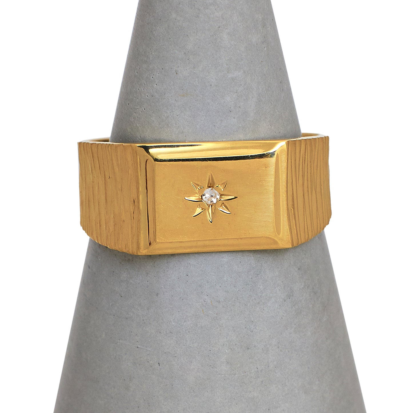 Pre-Owned 9ct Gold Diamond Set Square Signet Ring Size M.5