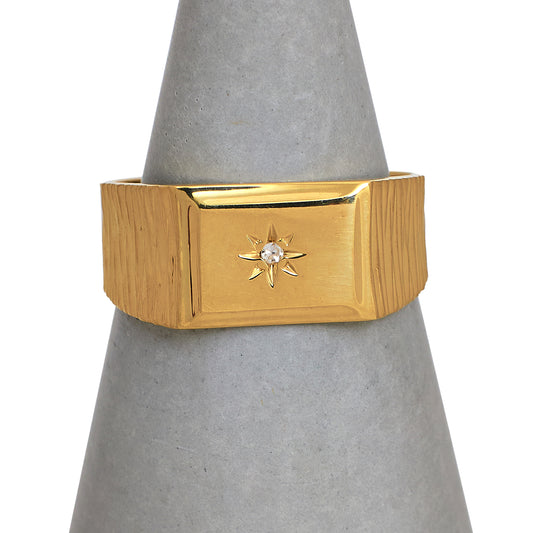Pre-Owned 9ct Gold Diamond Set Square Signet Ring Size M.5