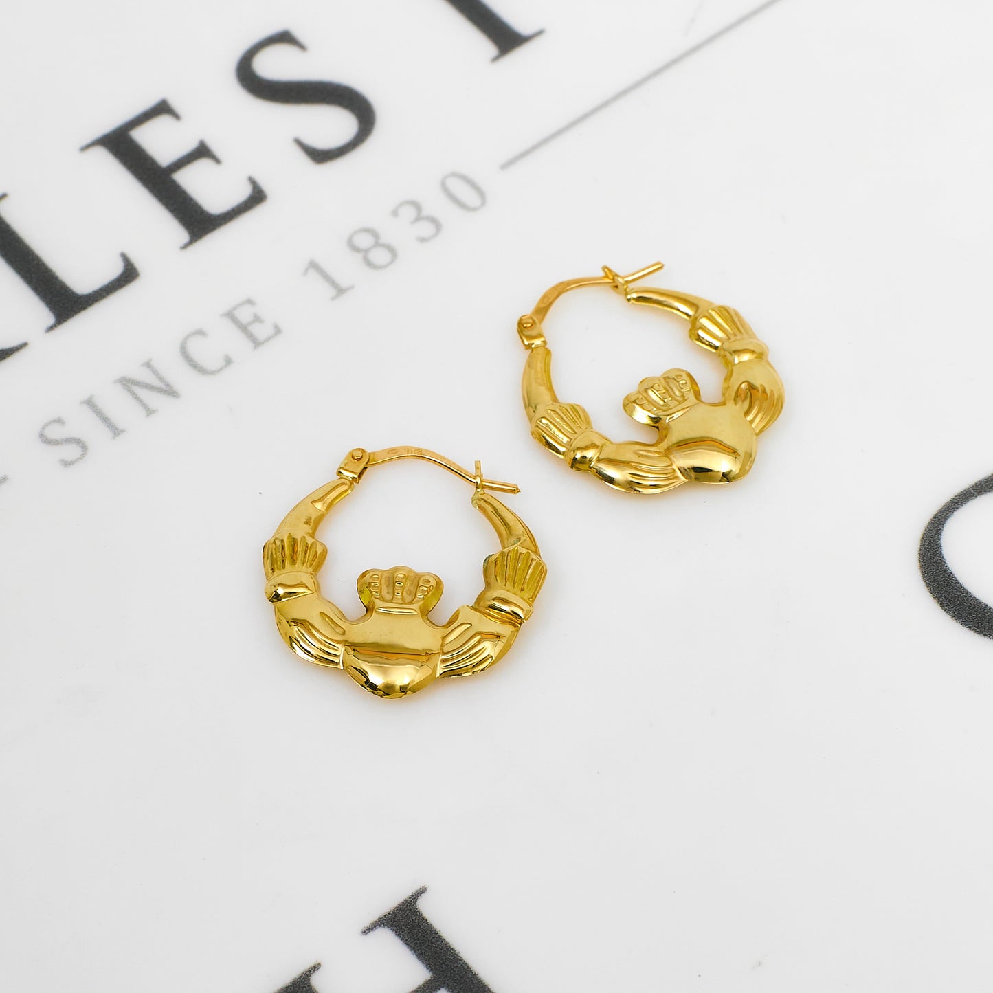 Pre-Owned 9ct Gold Claddagh Hoop Earrings
