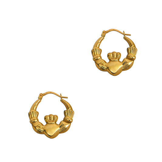 Pre-Owned 9ct Gold Claddagh Hoop Earrings