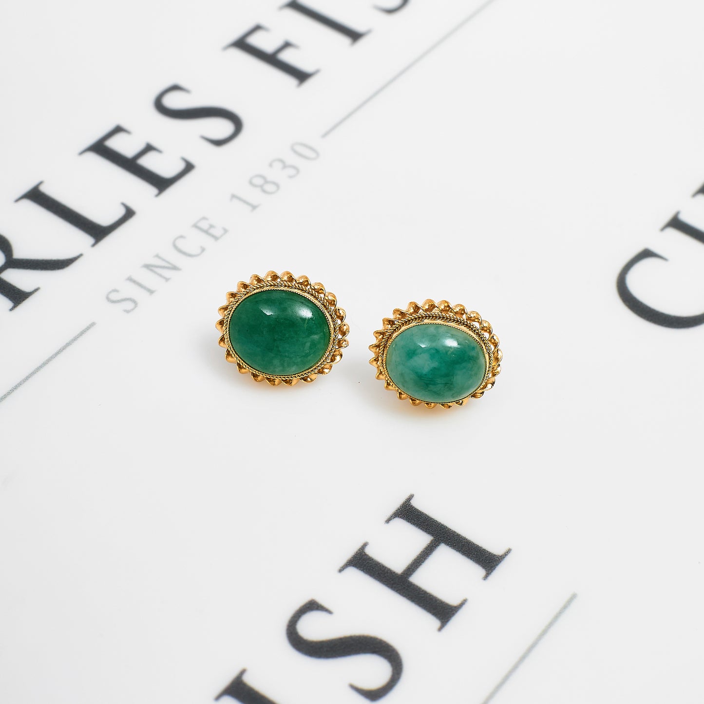 Pre-Owned 9ct Gold Oval Cabochon Dyed Jade Stud Earrings
