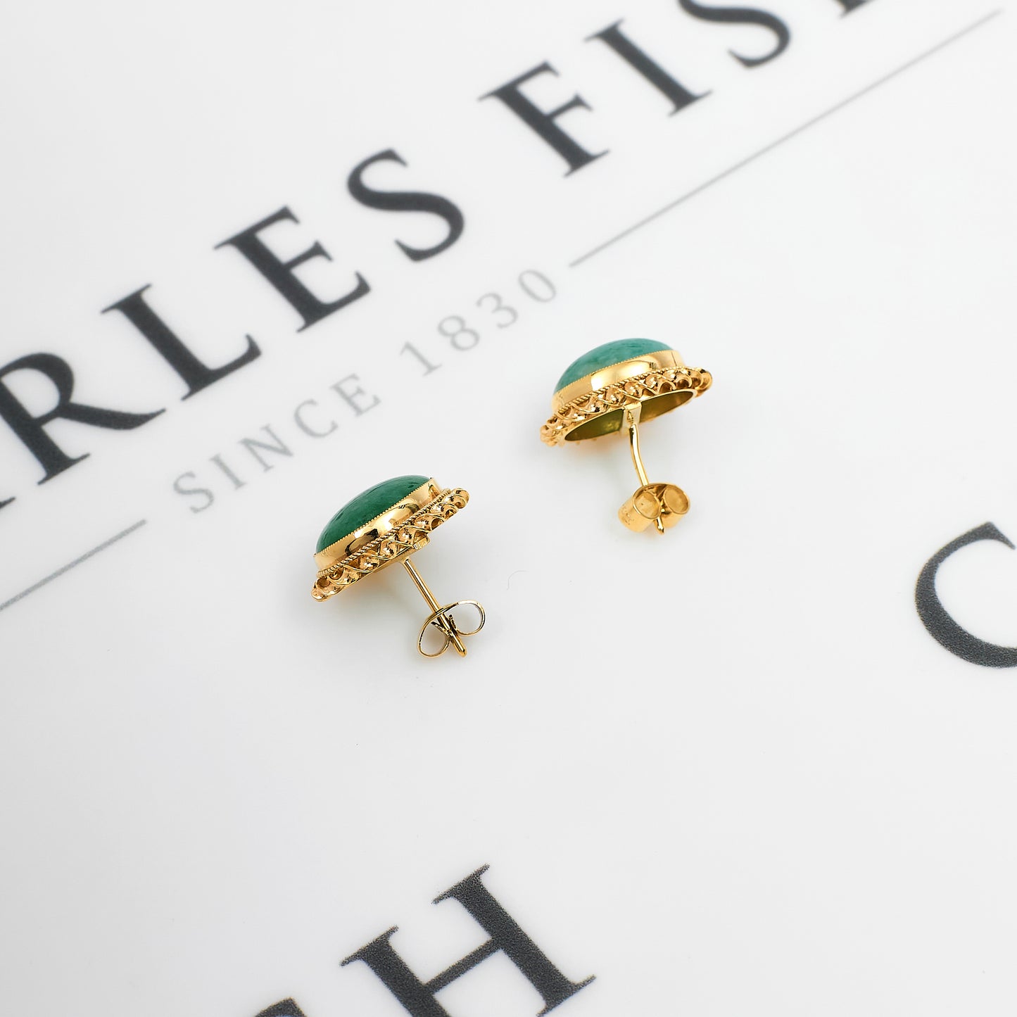 Pre-Owned 9ct Gold Oval Cabochon Dyed Jade Stud Earrings