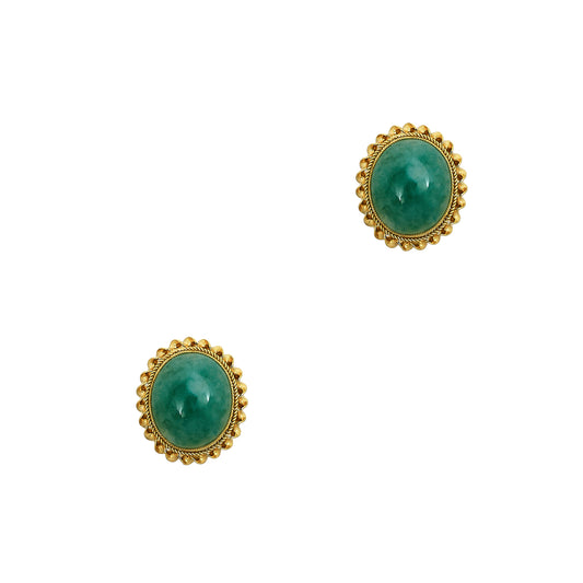 Pre-Owned 9ct Gold Oval Cabochon Dyed Jade Stud Earrings