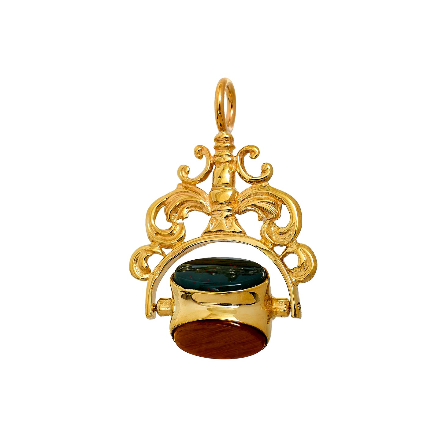 Pre-Owned 9ct Gold Bloodstone Tigers Eye & Onyx Spinner Fob