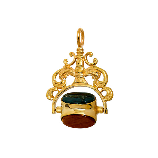 Pre-Owned 9ct Gold Bloodstone Tigers Eye & Onyx Spinner Fob