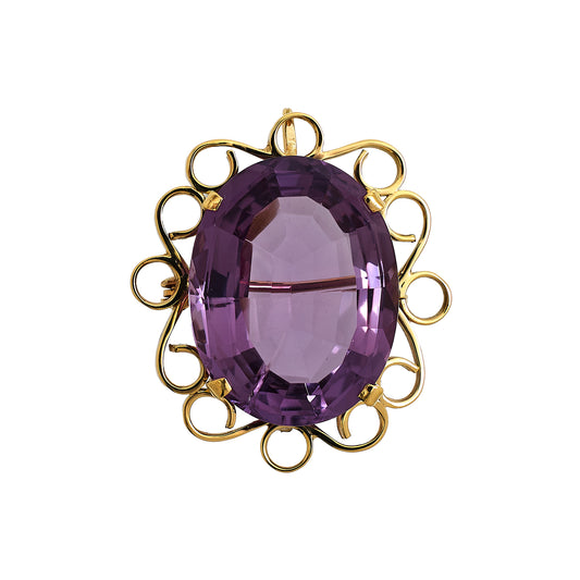Pre-Owned 9ct Gold Oval Amethyst Brooch