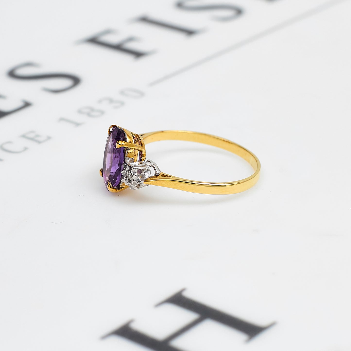 Pre-Owned 9ct Gold Amethyst & Diamond Ring Size K.5