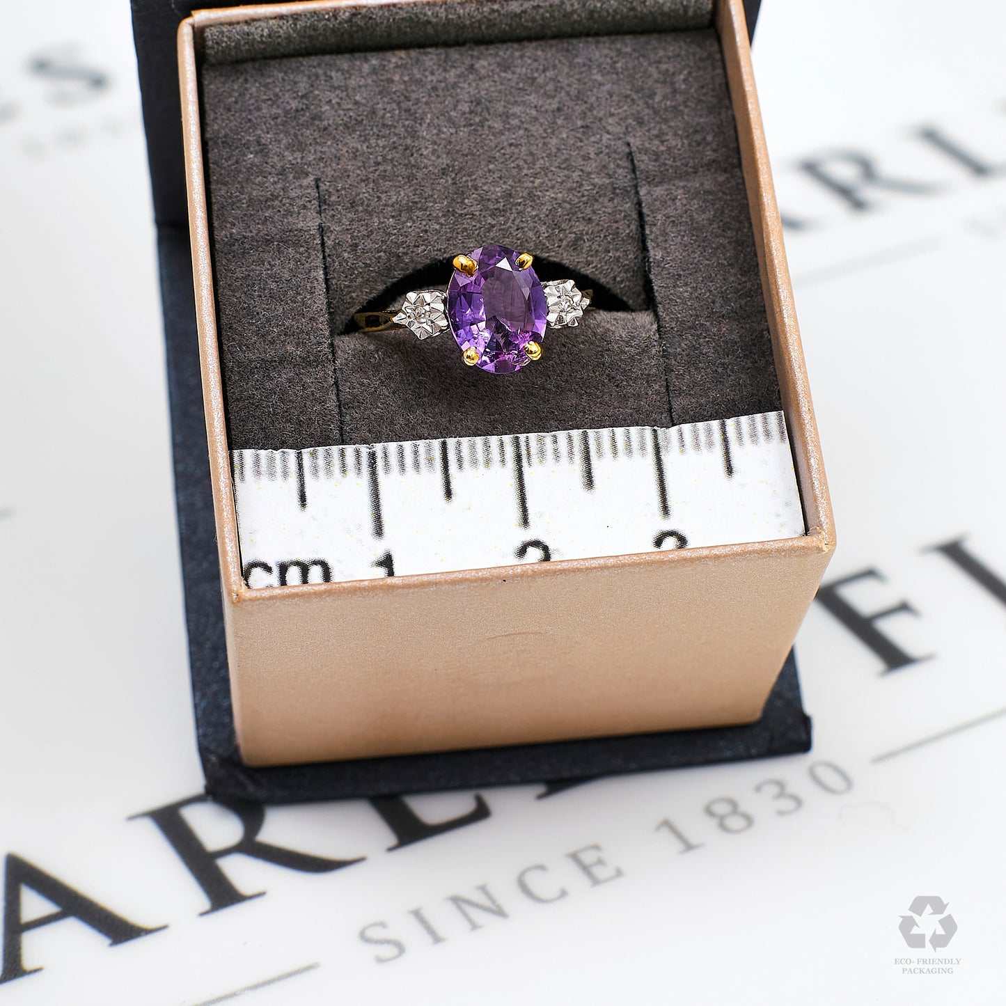 Pre-Owned 9ct Gold Amethyst & Diamond Ring Size K.5