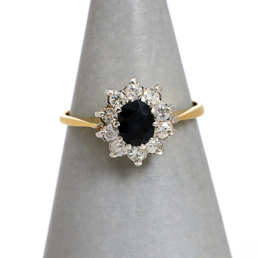 Pre-Owned 9ct Gold Sapphire & Diamond Cluster Ring Size K.5