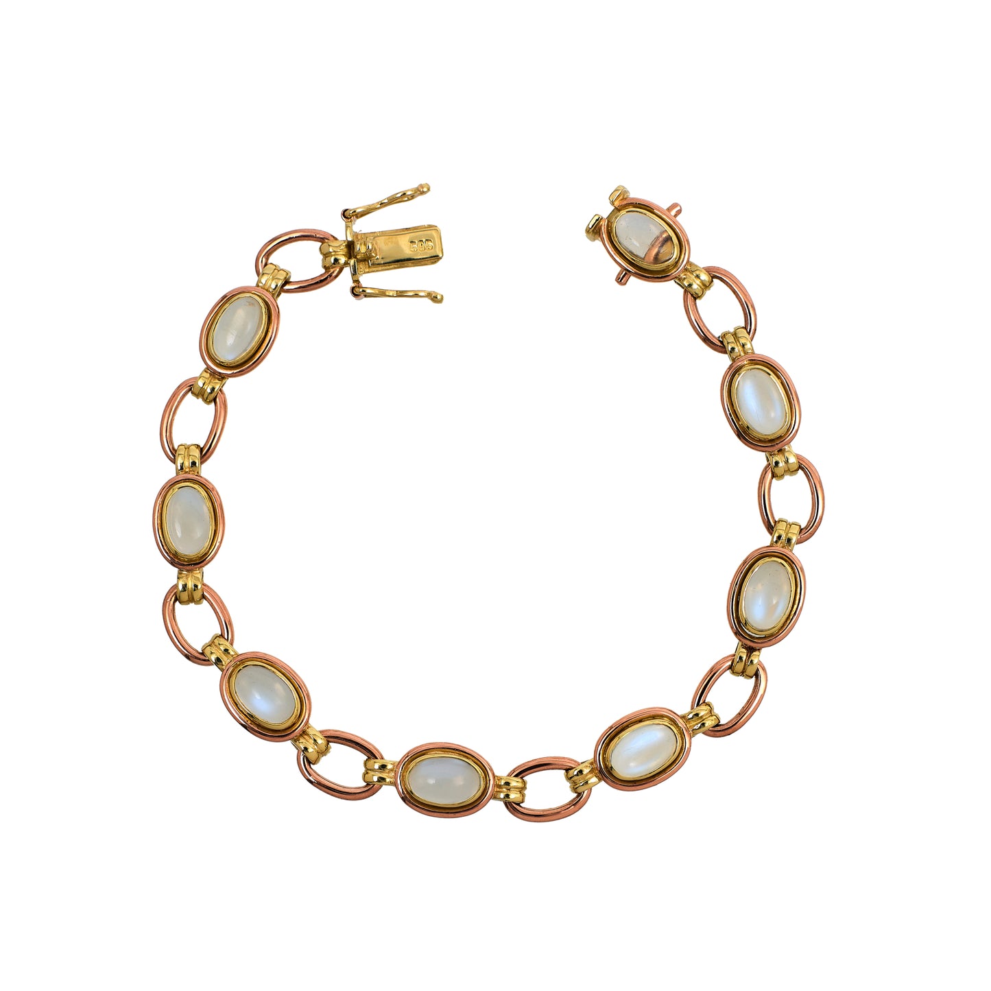 Pre-Owned 14ct Gold Moonstone Cabocohon Bracelet 7 Inch