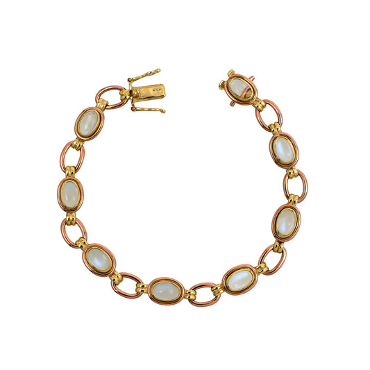 Pre-Owned 14ct Gold Moonstone Cabocohon Bracelet 7 Inch