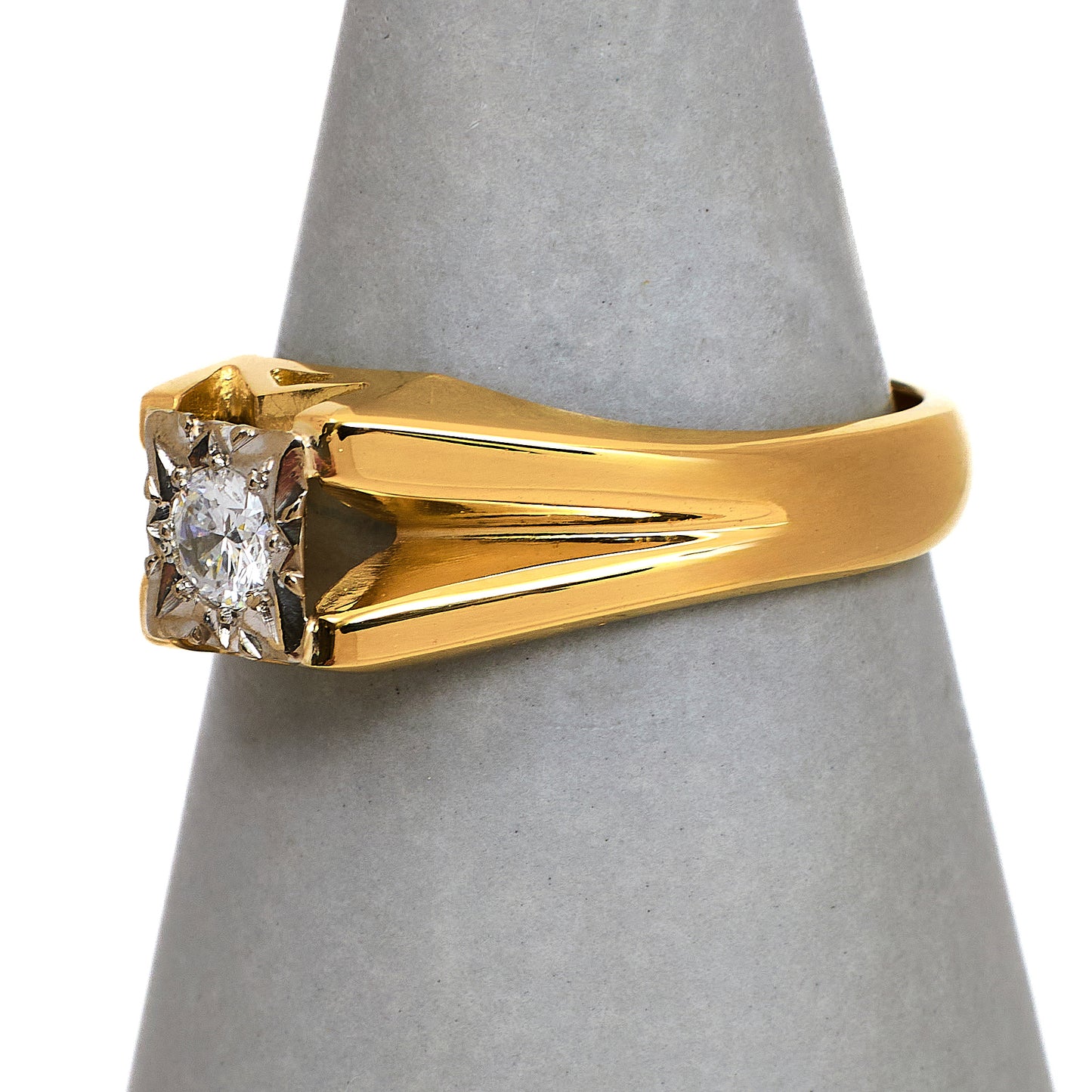 Pre-Owned 18ct Gold Mens Square Set Diamond Ring Size U