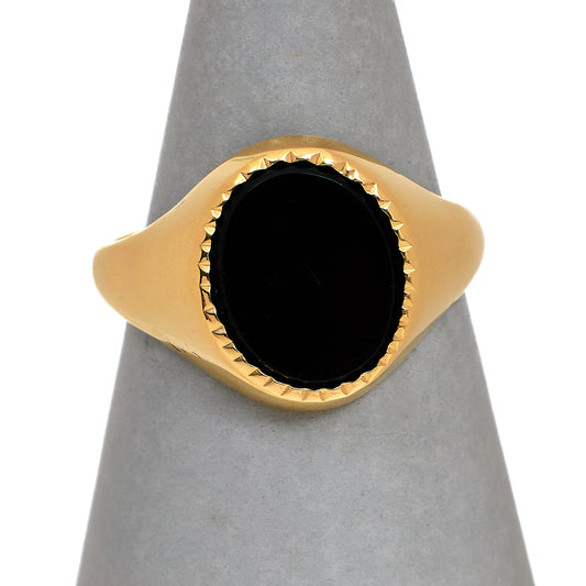 Pre-Owned 9ct Gold Oval Onyx Signet Ring Size R