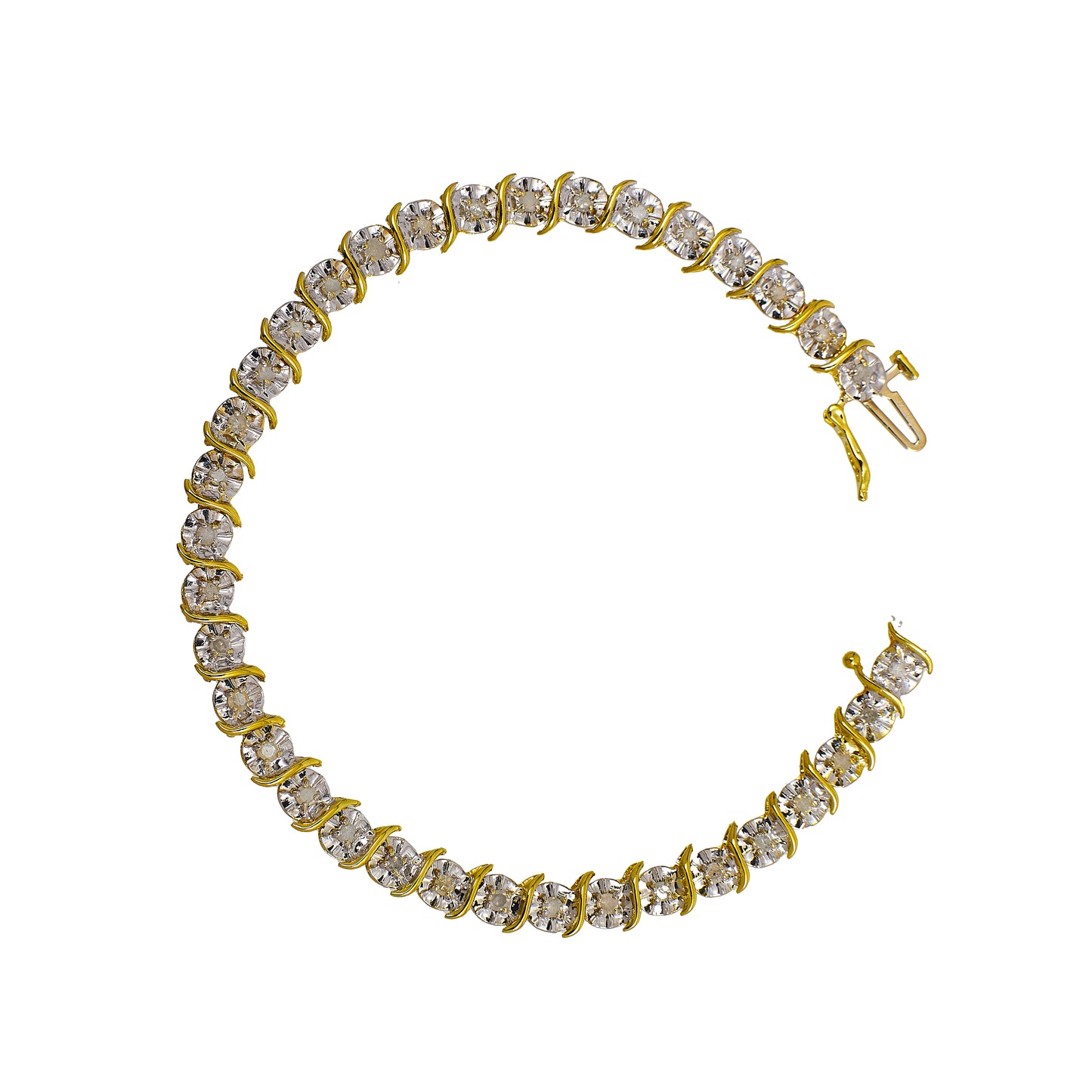 Pre-Owned 9ct Gold Illusion Set Diamond Bracelet 7 Inch