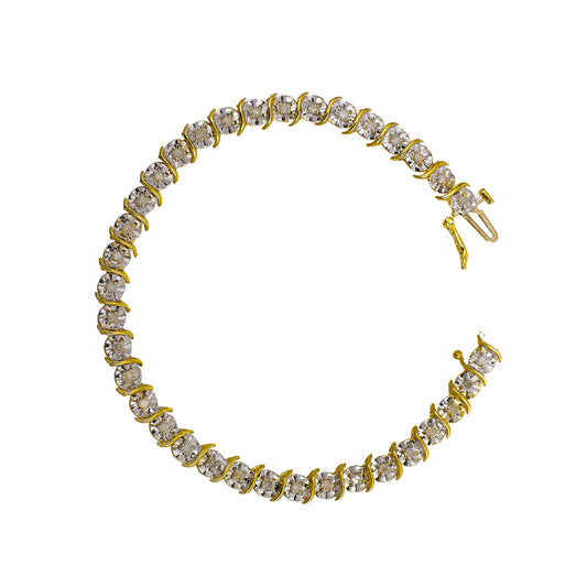 Pre-Owned 9ct Gold Illusion Set Diamond Bracelet 7 Inch