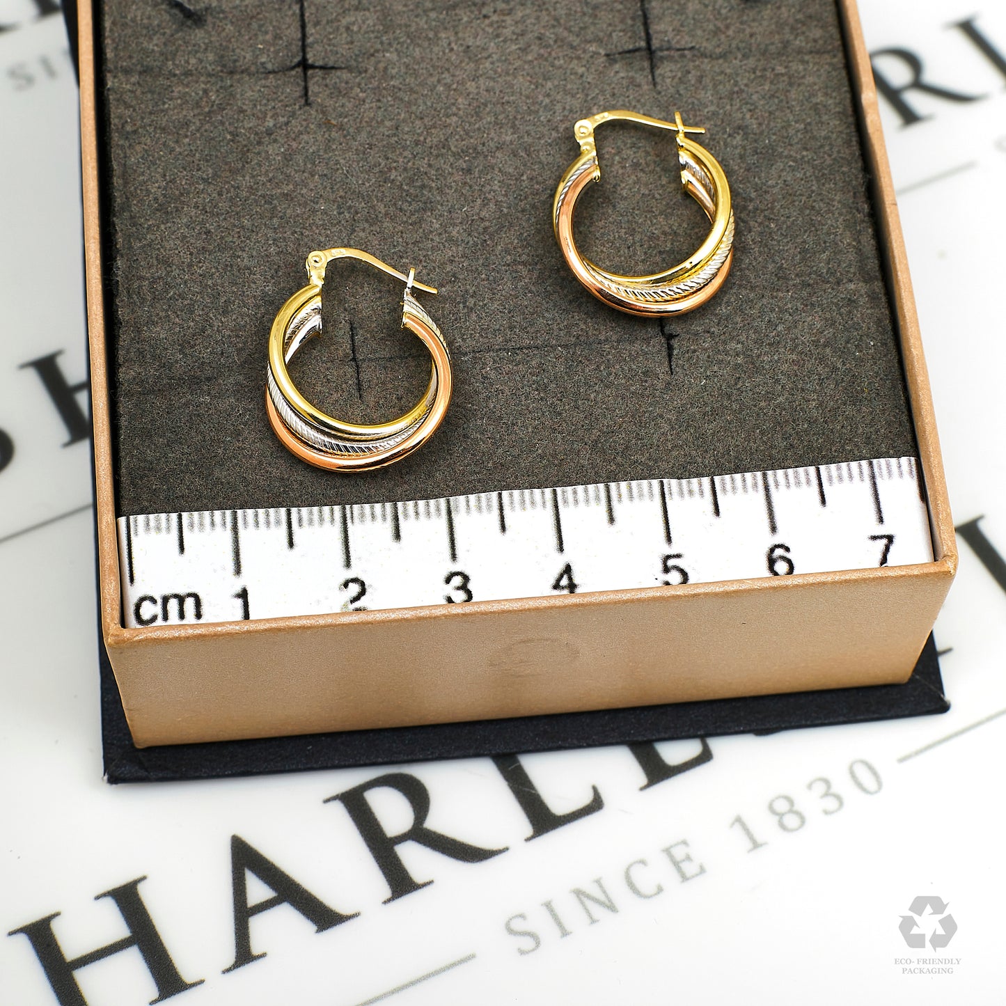 Pre-Owned 9ct Gold Tricolor 3 Hoop Creole Earrings