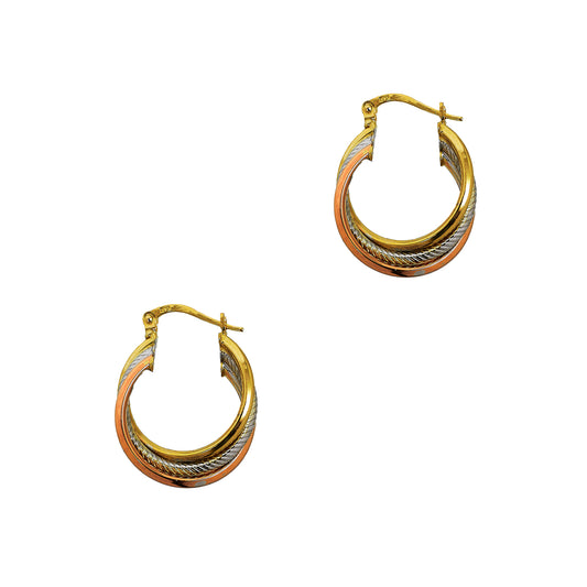 Pre-Owned 9ct Gold Tricolor 3 Hoop Creole Earrings