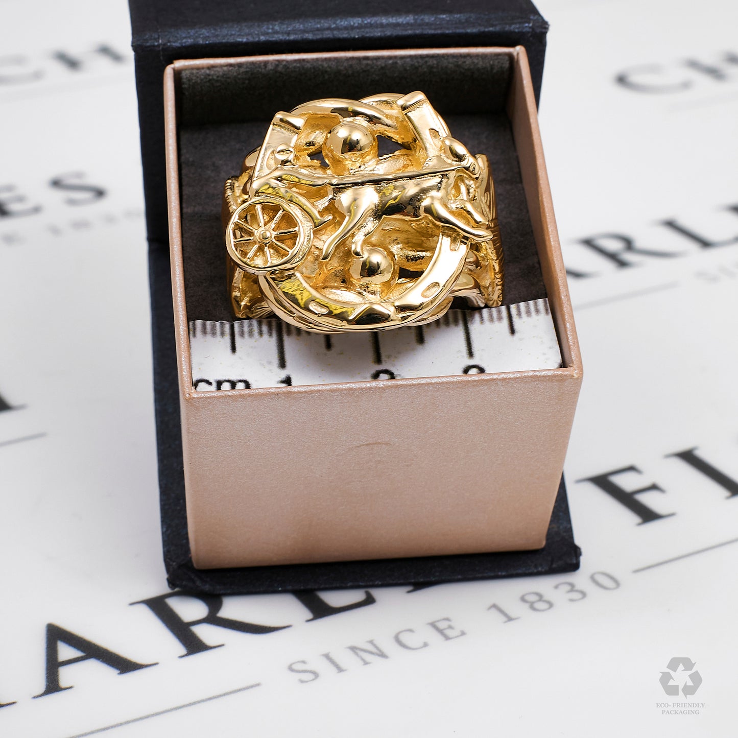 Pre-Owned 9ct Gold Mens Horse Cart, Shoe & Horse Head Ring