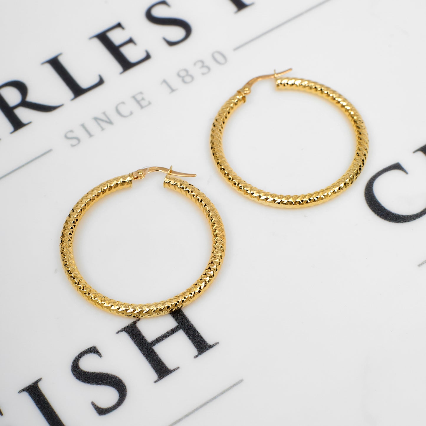 Pre-Owned 9ct Gold Textured Creole Hoop Earrings