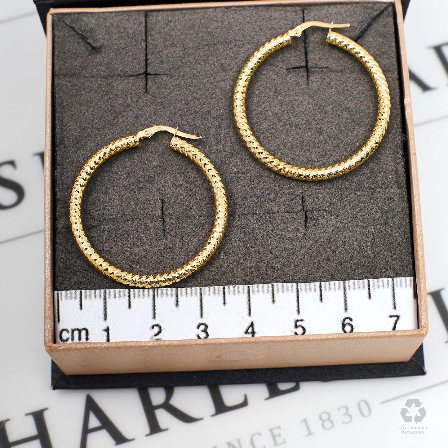 Pre-Owned 9ct Gold Textured Creole Hoop Earrings