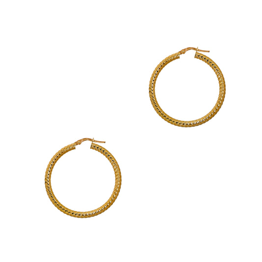 Pre-Owned 9ct Gold Textured Creole Hoop Earrings