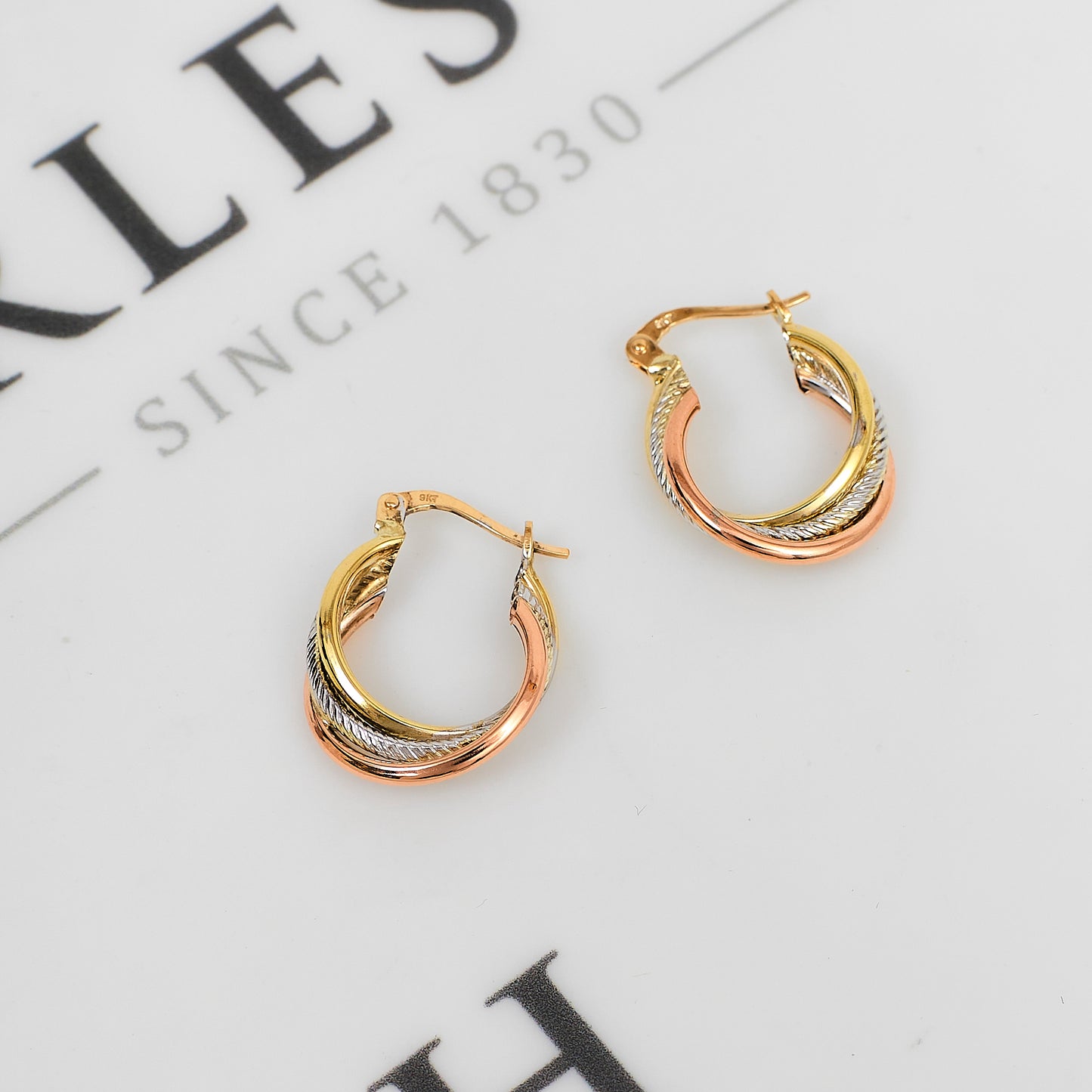 Pre-Owned 9ct Gold Tricolor 3 Hoop Creole Earrings
