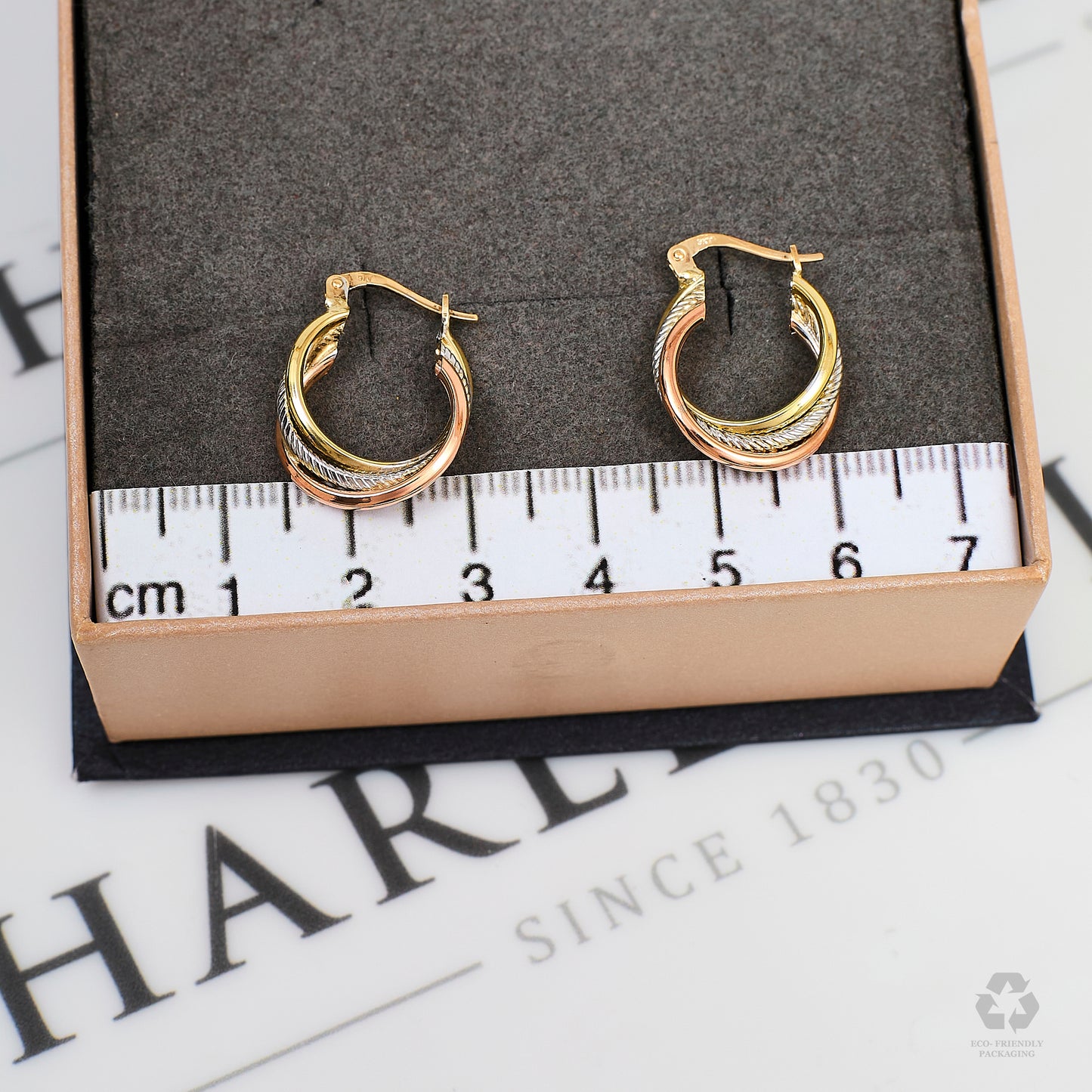 Pre-Owned 9ct Gold Tricolor 3 Hoop Creole Earrings