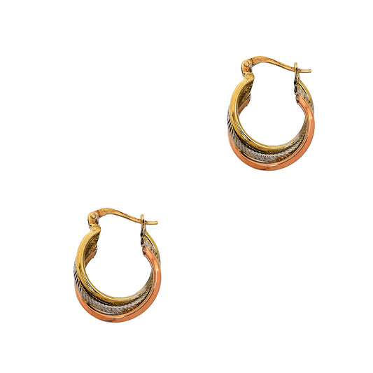 Pre-Owned 9ct Gold Tricolor 3 Hoop Creole Earrings