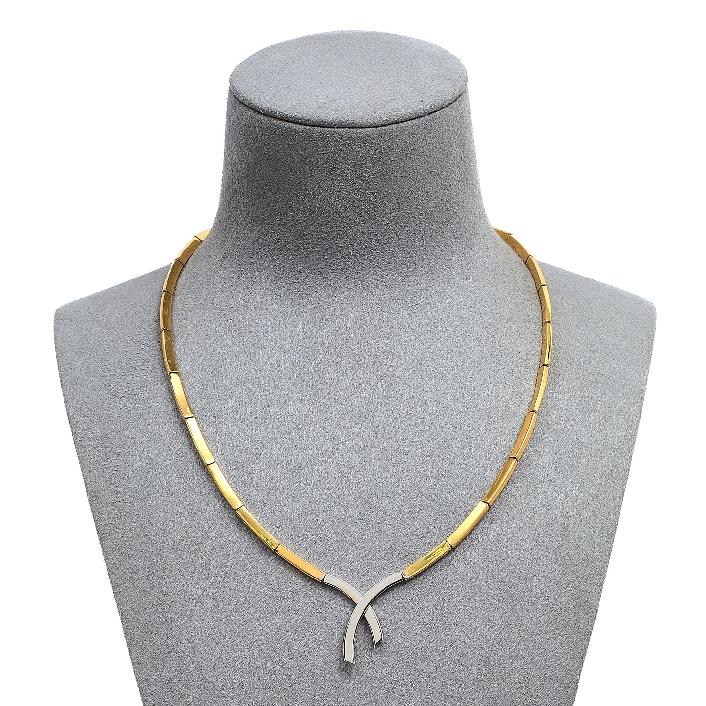 Pre-Owned 9ct Gold 2 Tone Crossover Dress Necklace 17 Inch
