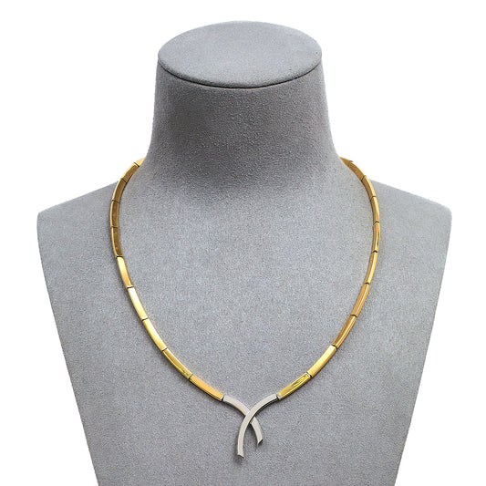 Pre-Owned 9ct Gold 2 Tone Crossover Dress Necklace 17 Inch