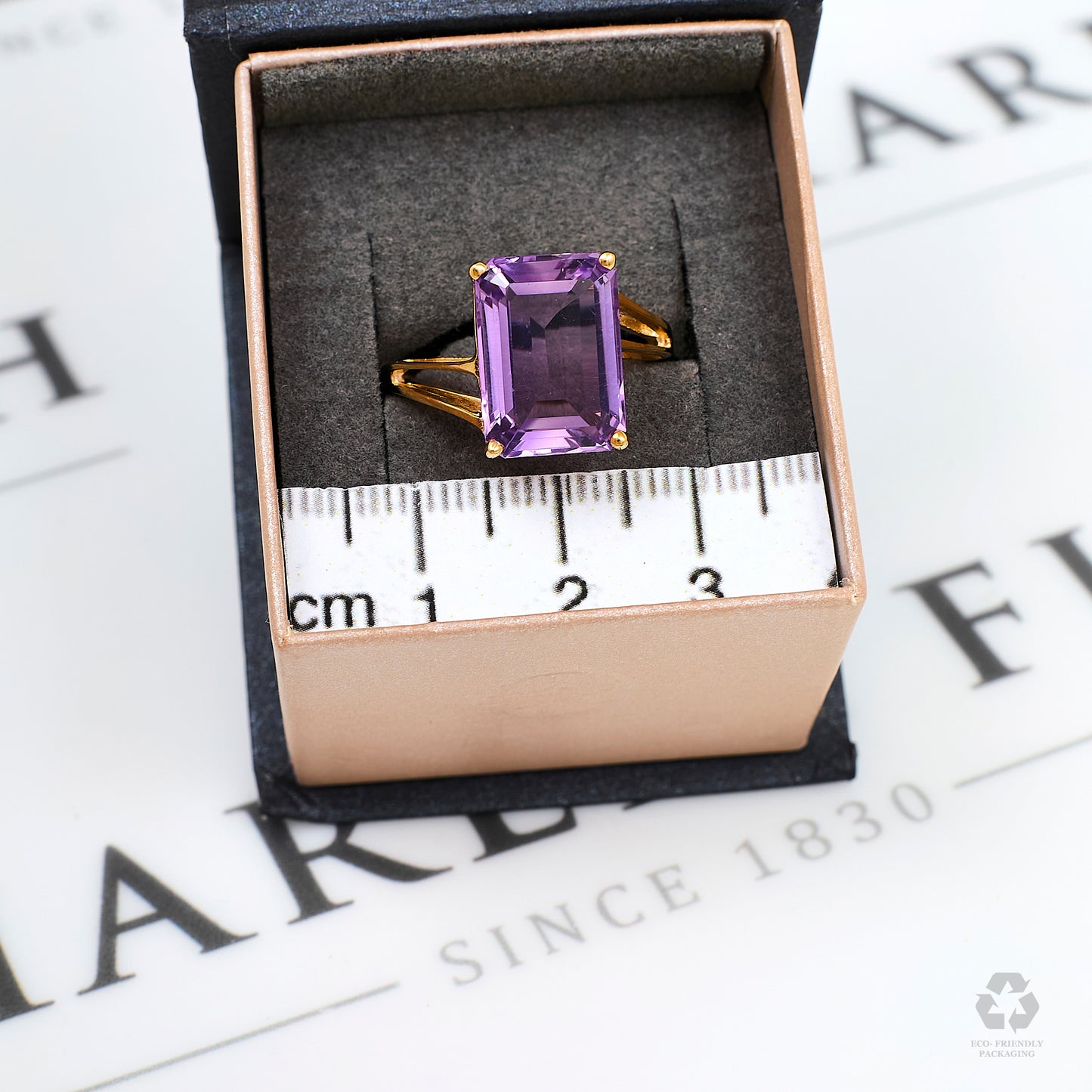 Pre-Owned 14ct Gold Rectangle Amethyst Ring Size P