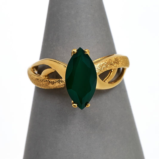 Pre-Owned 9ct Gold Marquise Cut Agate Ring Size P