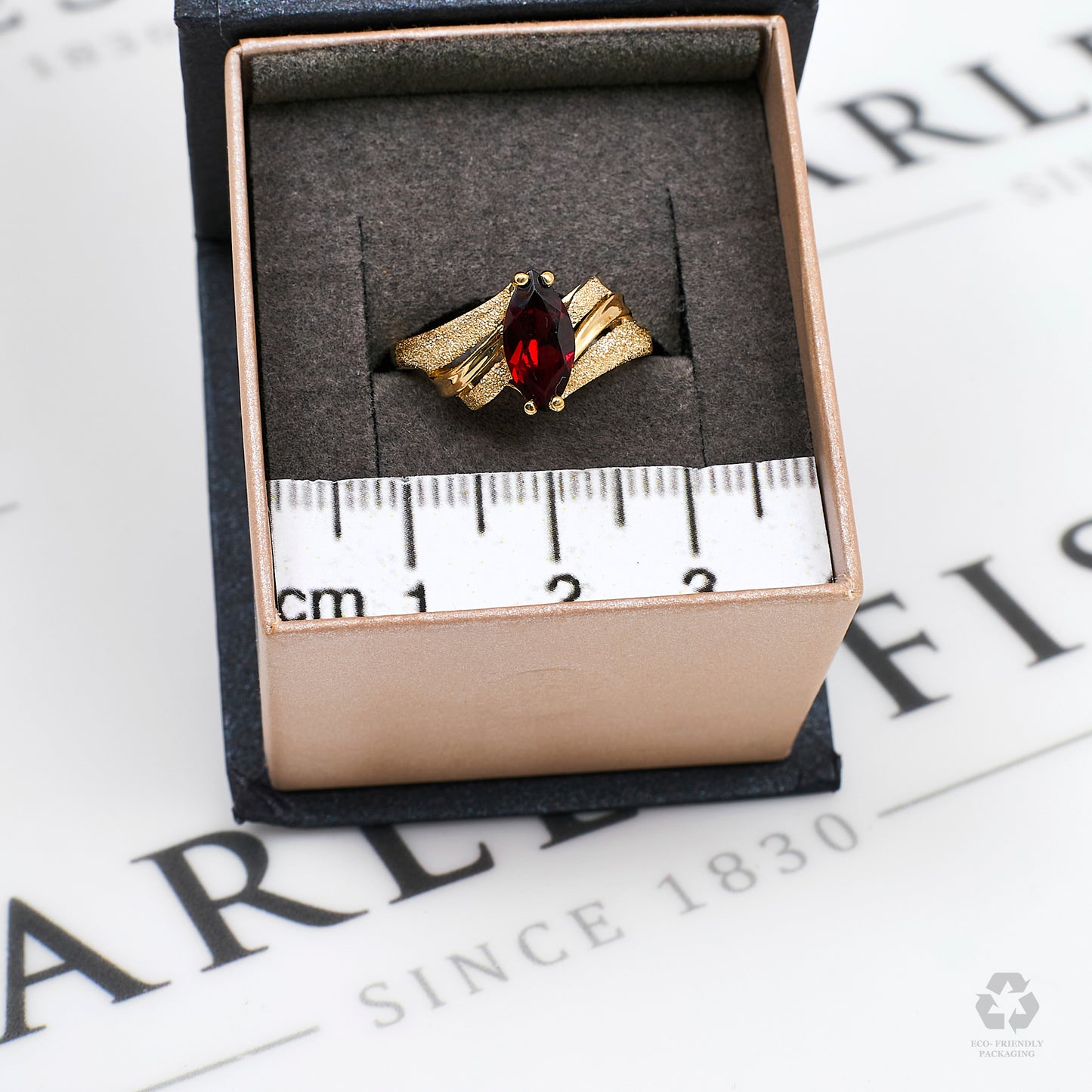 Pre-Owned 9ct Gold Marquise Cut Garnet Ring Size L