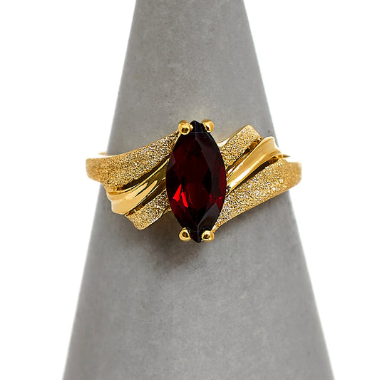 Pre-Owned 9ct Gold Marquise Cut Garnet Ring Size L