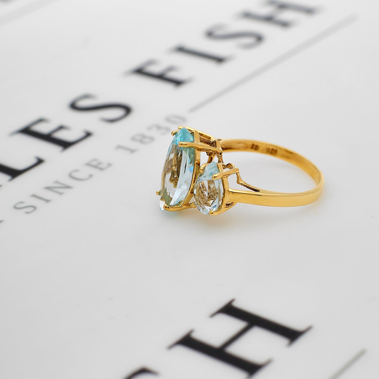 Pre-Owned 9ct Gold 3 Aquamarine Ring Size O.5