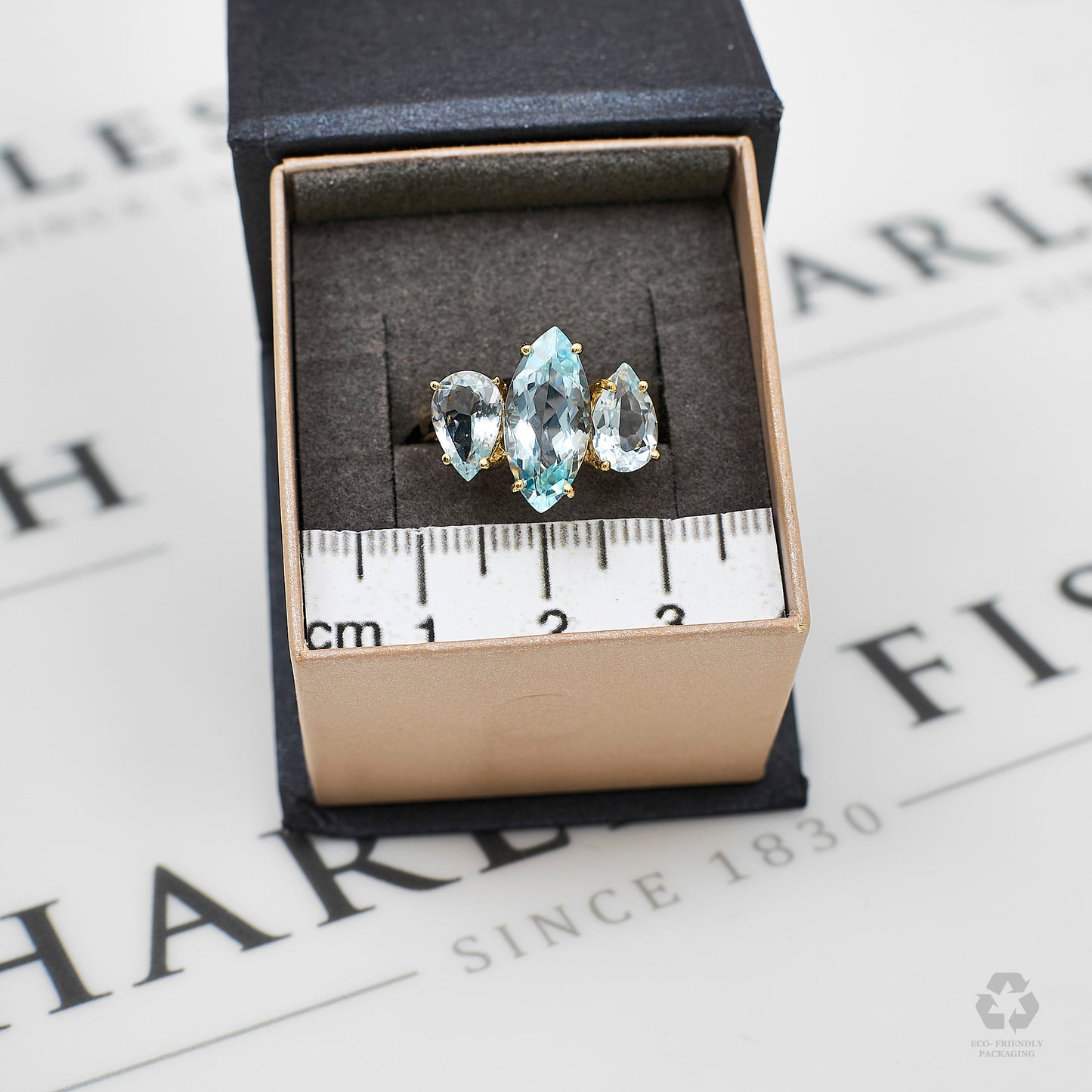 Pre-Owned 9ct Gold 3 Aquamarine Ring Size O.5