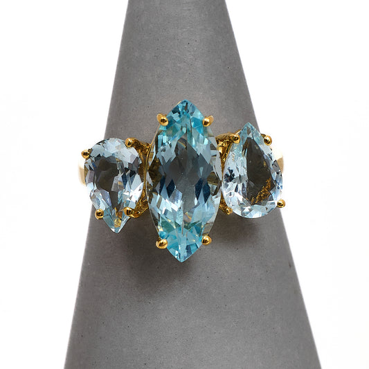 Pre-Owned 9ct Gold 3 Aquamarine Ring Size O.5
